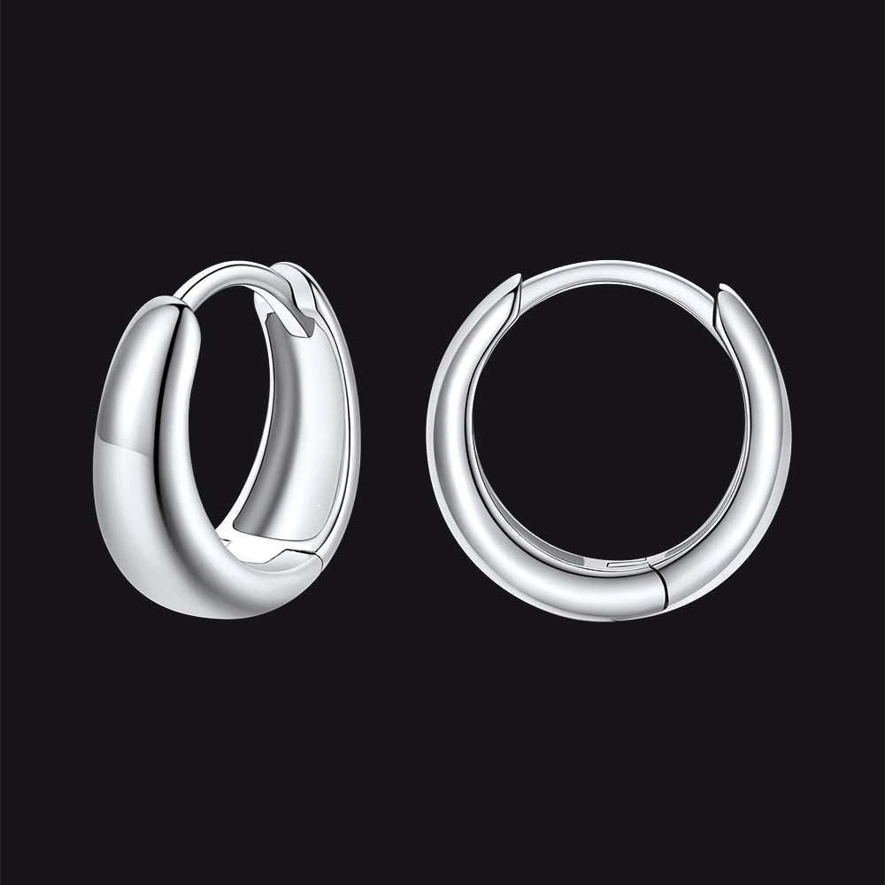 Simple Sterling Silver Thick Huggie Hoop Earrings for