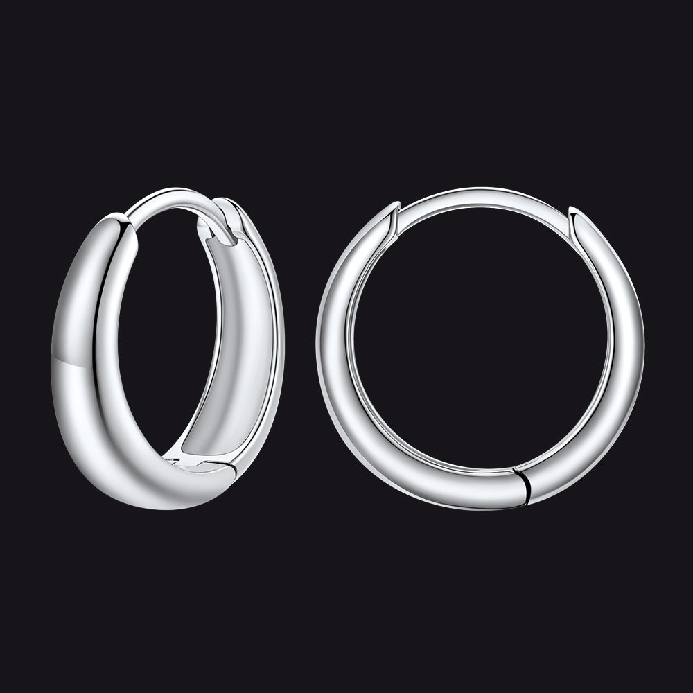 Simple Sterling Silver Thick Huggie Hoop Earrings for