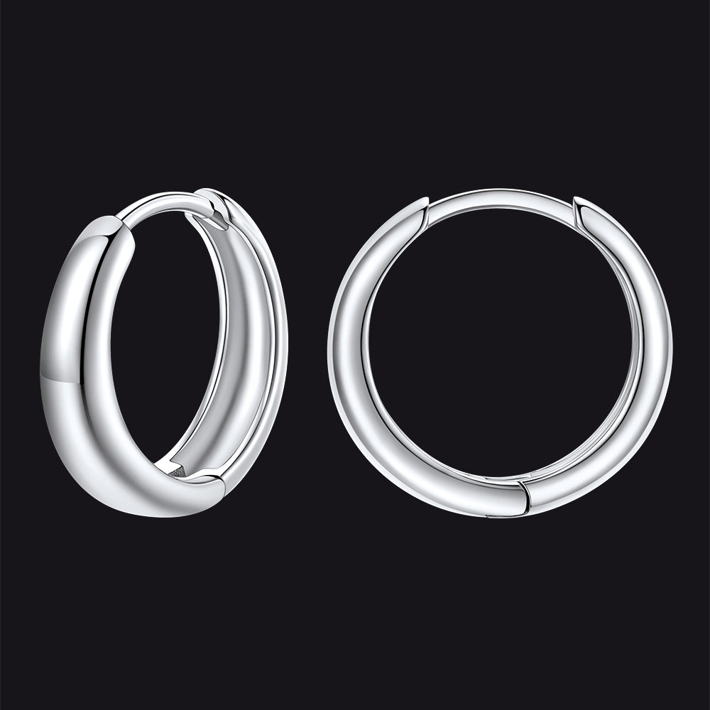Simple Sterling Silver Thick Huggie Hoop Earrings for