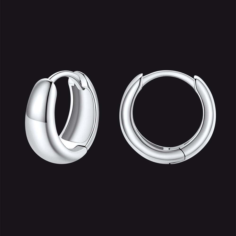 Simple Sterling Silver Thick Huggie Hoop Earrings for