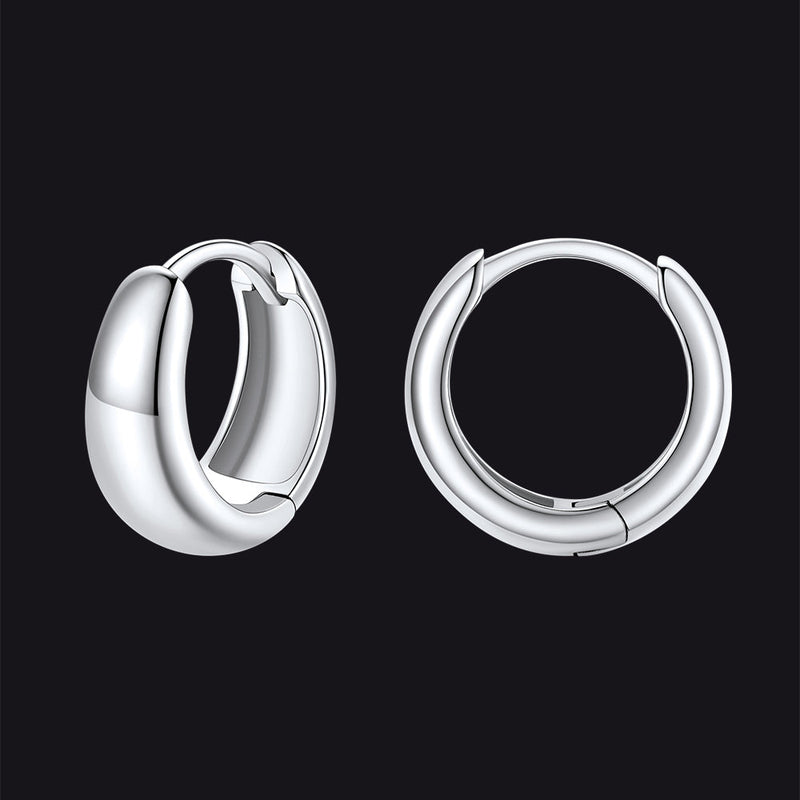 Simple Sterling Silver Thick Huggie Hoop Earrings for