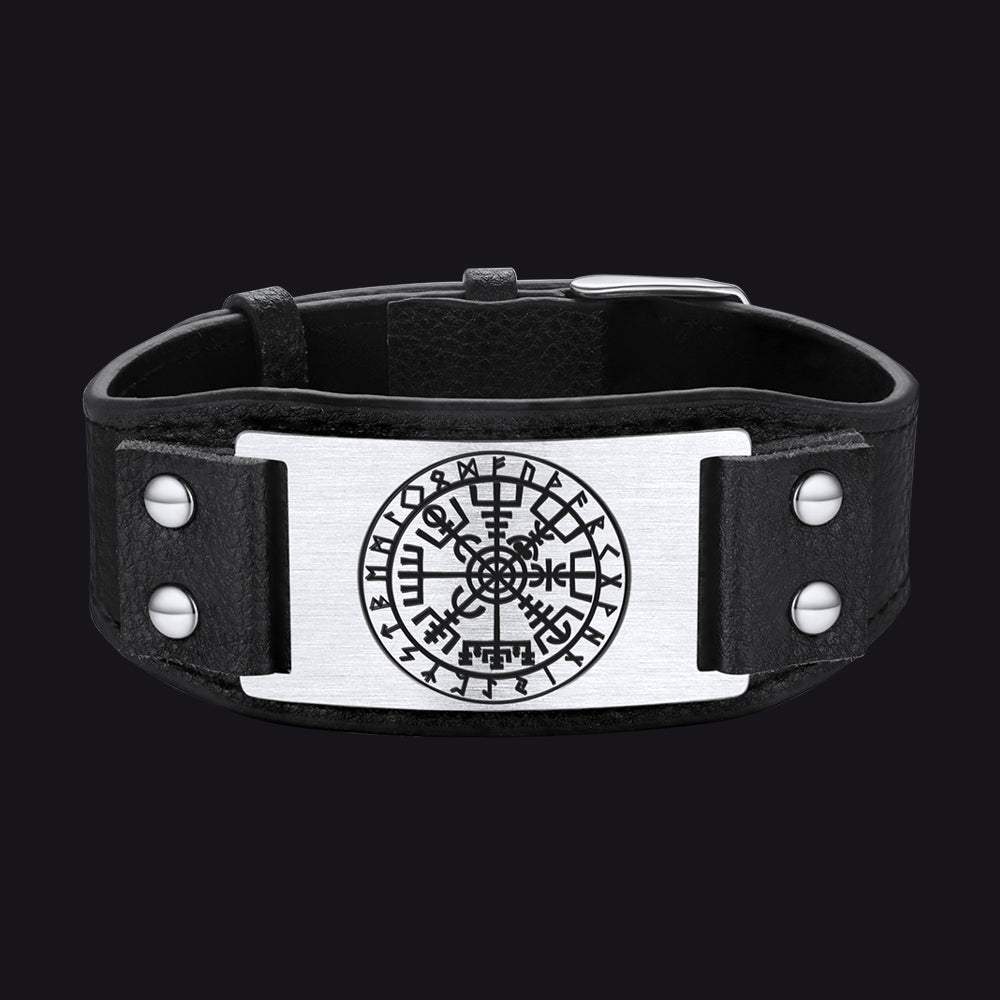 Flash Norse Viking Compass Leather Bracelet Wristband for Son