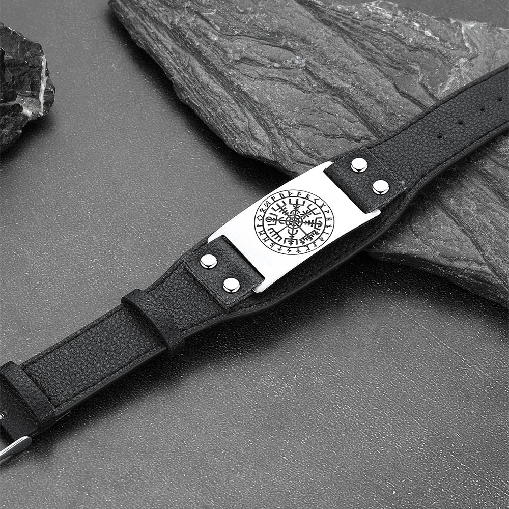 Flash Norse Viking Compass Leather Bracelet Wristband for Son