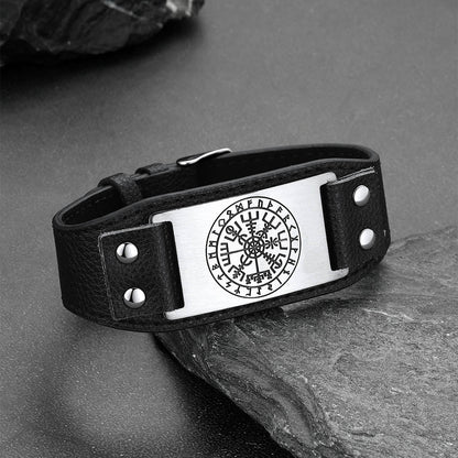 Flash Norse Viking Compass Leather Bracelet Wristband for Son