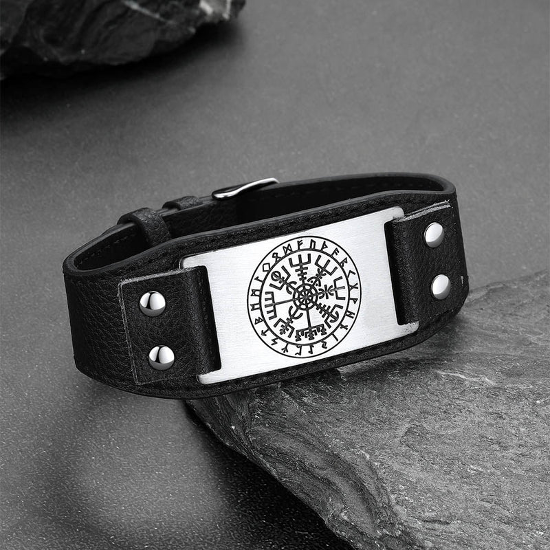Flash Norse Viking Compass Leather Bracelet Wristband for Son