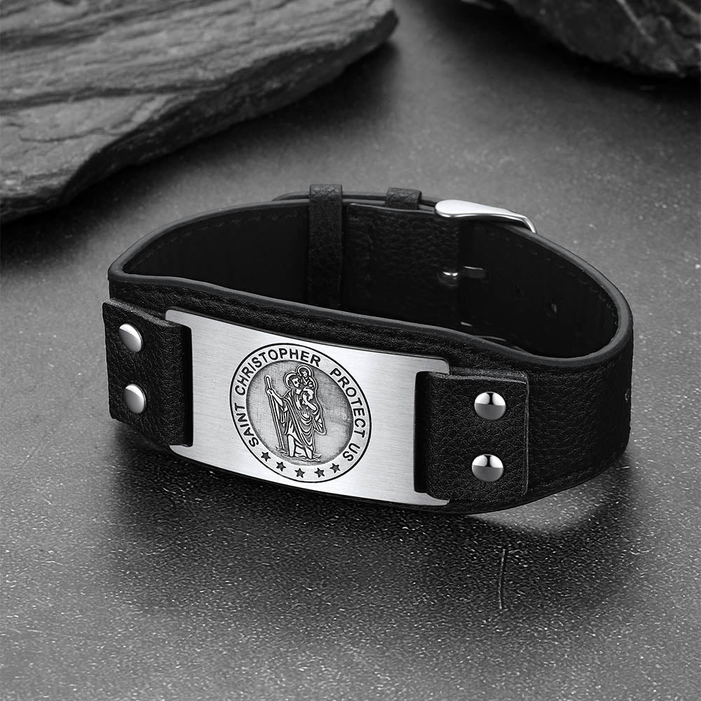 Flash Saint Floriant Pu Cuff Bracelet Leather Wristband for