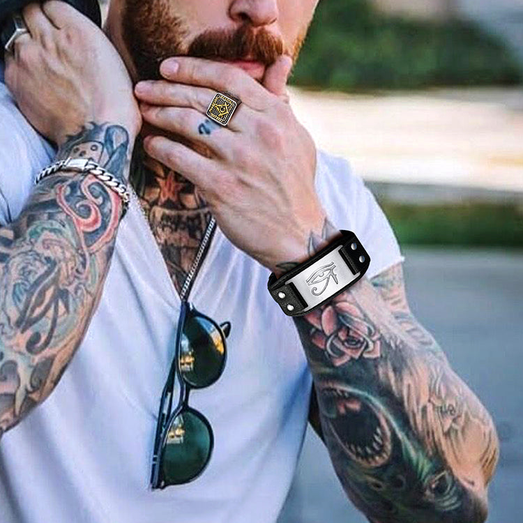 Egyptian Horus Eye Leather Bracelet Wristband for Son