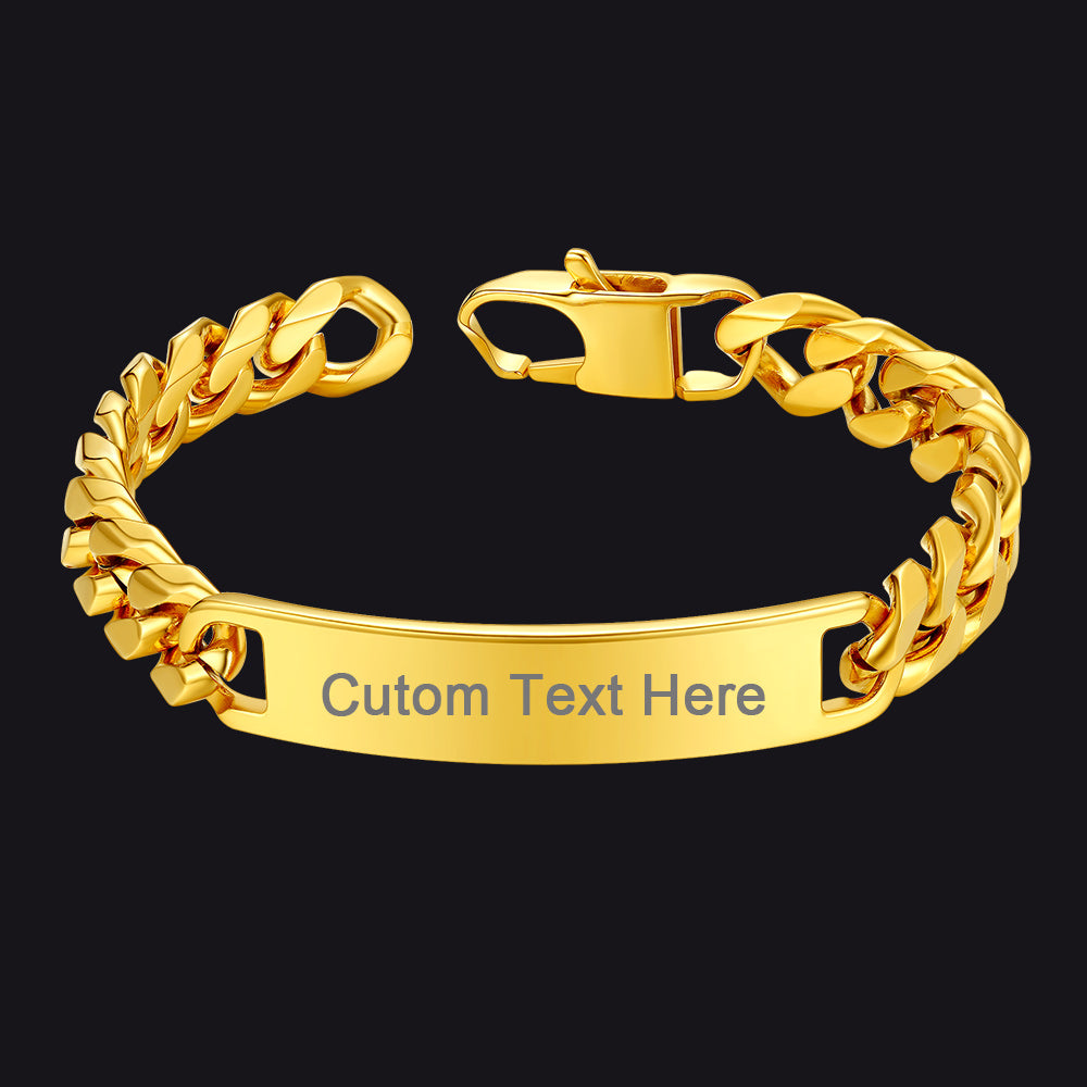 Customized Engraved Id Bar Cuban Chain Link Bracelet for