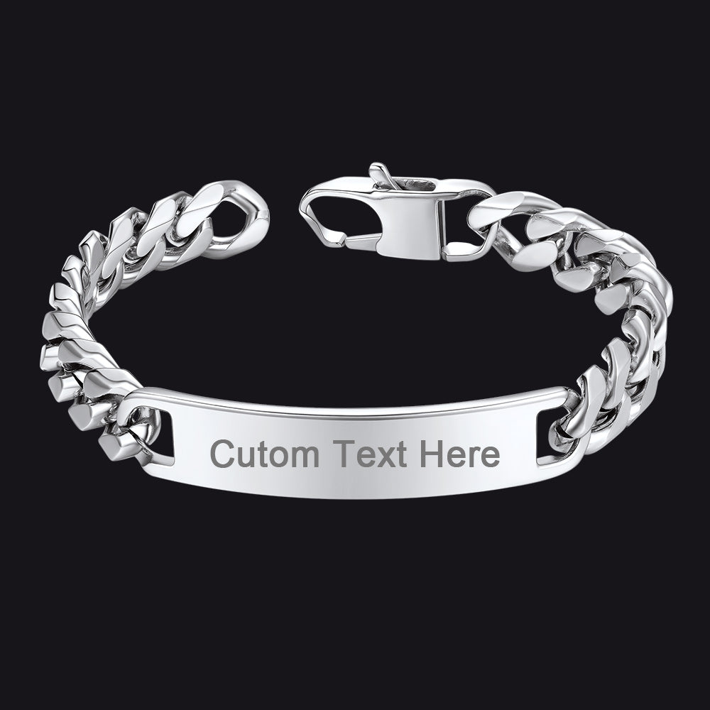 Customized Engraved Id Bar Cuban Chain Link Bracelet for
