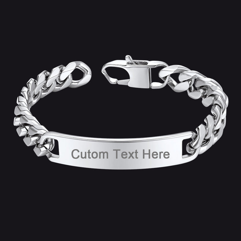 Customized Engraved Id Bar Cuban Chain Link Bracelet for