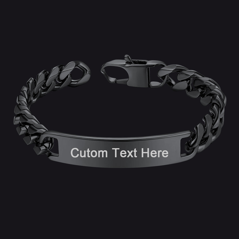 Customized Engraved Id Bar Cuban Chain Link Bracelet for