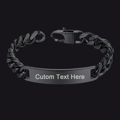 Customized Engraved Id Bar Cuban Chain Link Bracelet for