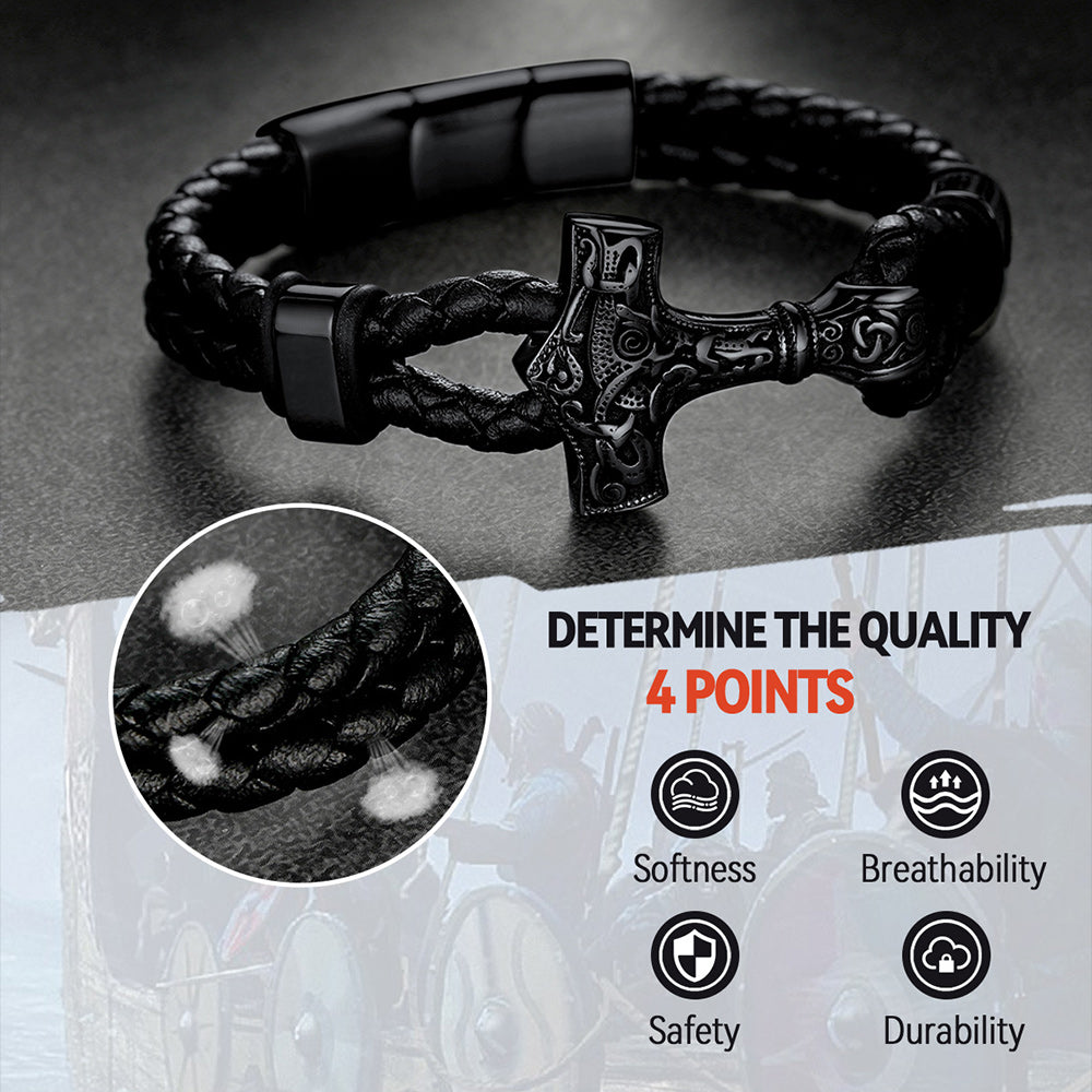 Viking Thor's Hammer Mjolnir Braided Leather Bracelet Gift for
