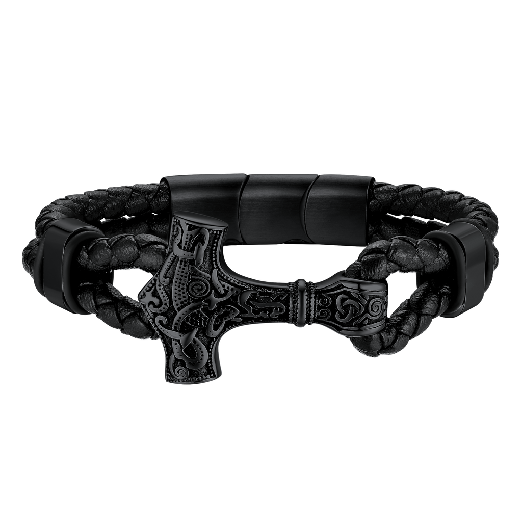 Viking Thor's Hammer Mjolnir Braided Leather Bracelet Gift for