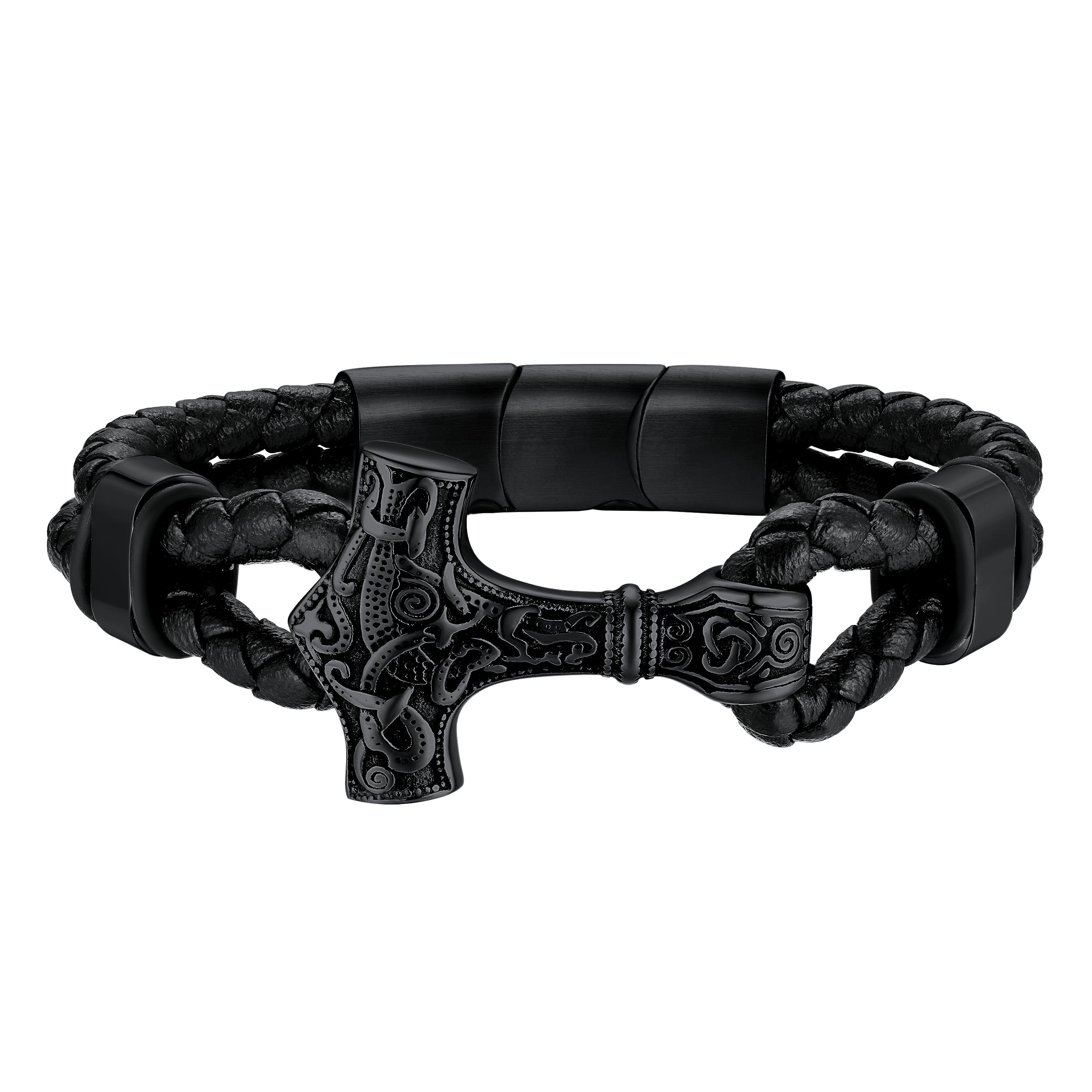 Viking Thor's Hammer Mjolnir Braided Leather Bracelet Gift for