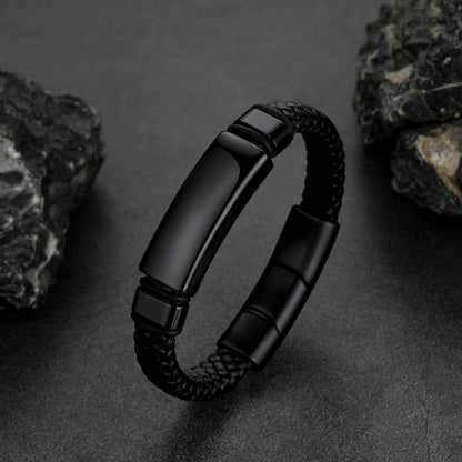 Custom Braided Black Leather Bracelet Birthday Gift for