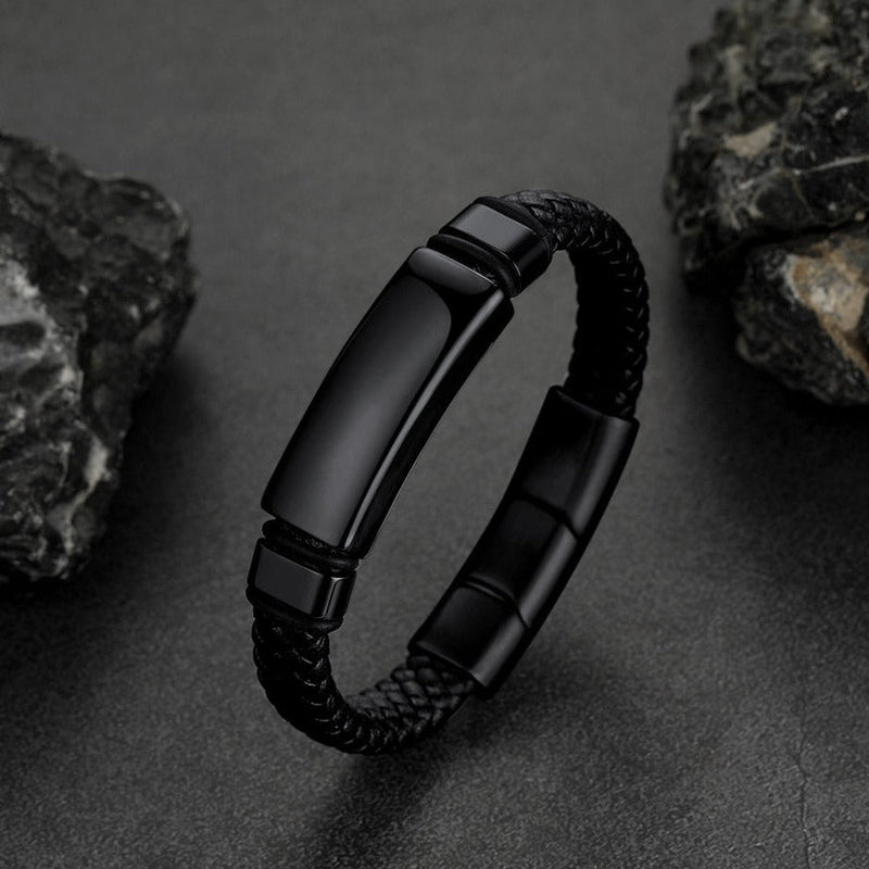 Custom Braided Black Leather Bracelet Birthday Gift for