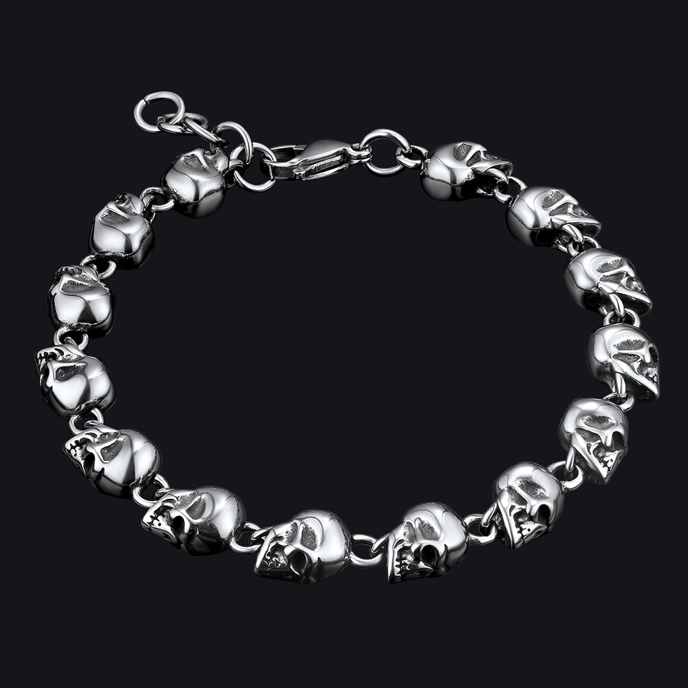 Gothic Linked Chain Skull Bracelet for