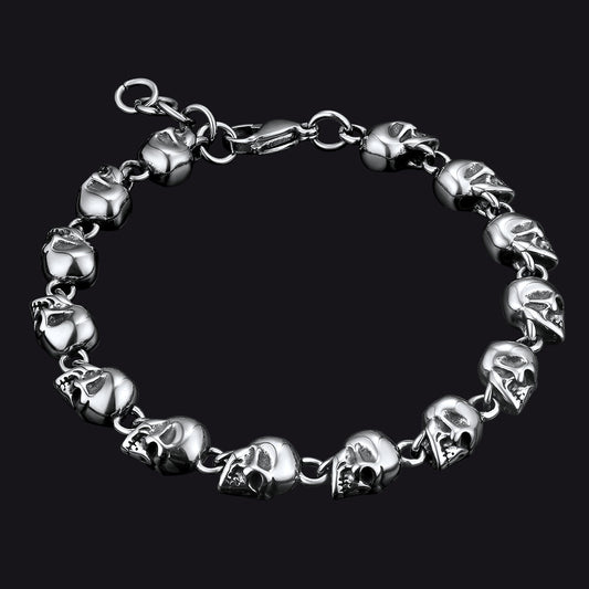 Gothic Linked Chain Skull Bracelet for