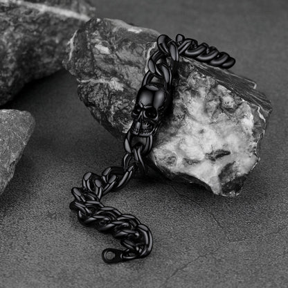 Gothic Skull Cuban Link Choker Chain & Bracelet Jewelry Set for