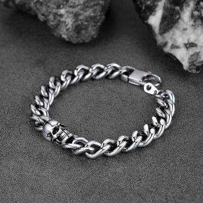 Gothic Skull Cuban Link Choker Chain & Bracelet Jewelry Set for