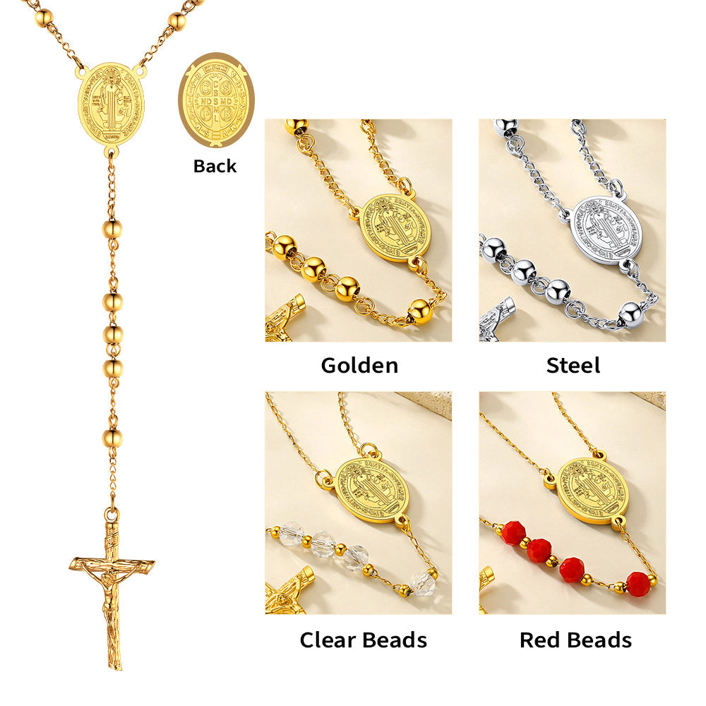 Catholic Saint Benedict Rosary Bead Necklace With Cross for