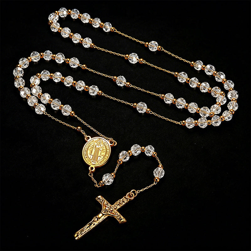 Catholic Saint Benedict Rosary Bead Necklace With Cross for