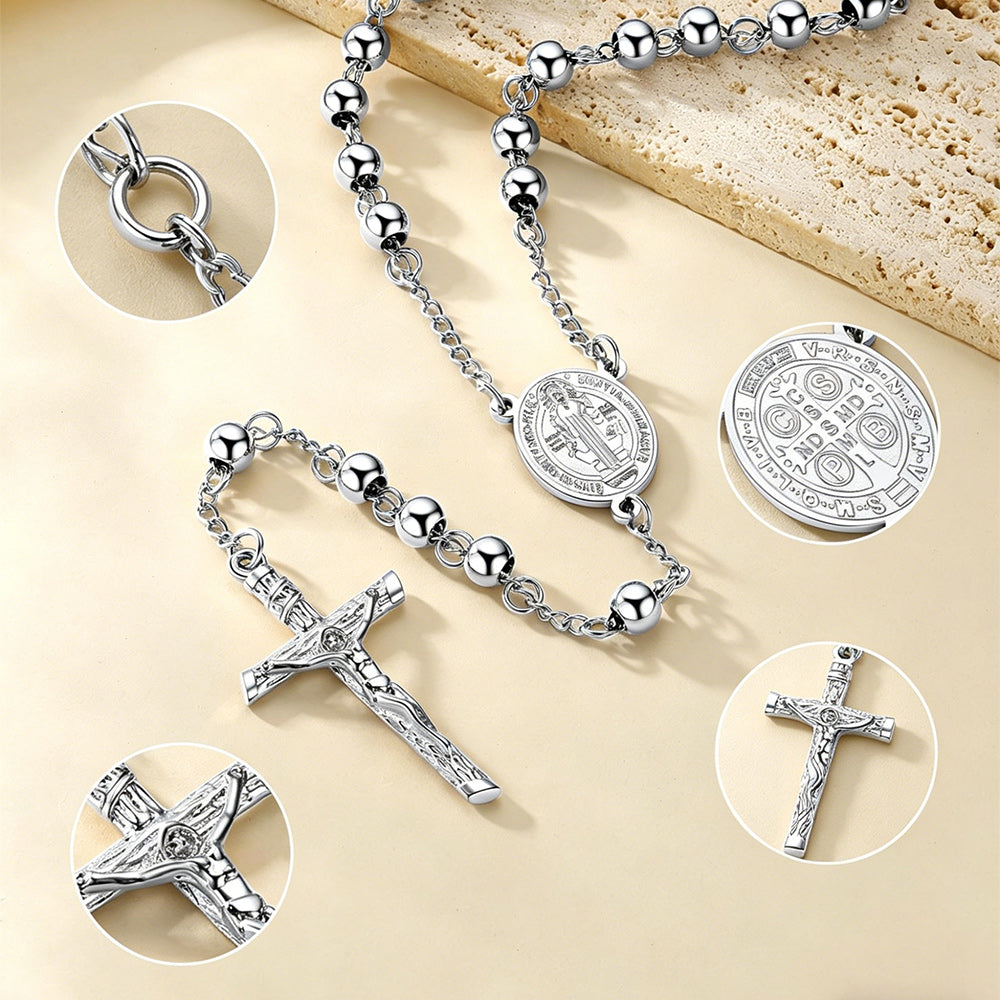 Catholic Saint Benedict Rosary Bead Necklace With Cross for