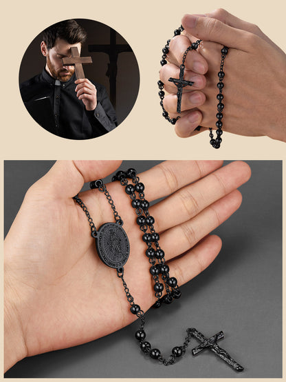 Catholic Virgin Mary Rosary Beads Cross Necklace Chain for