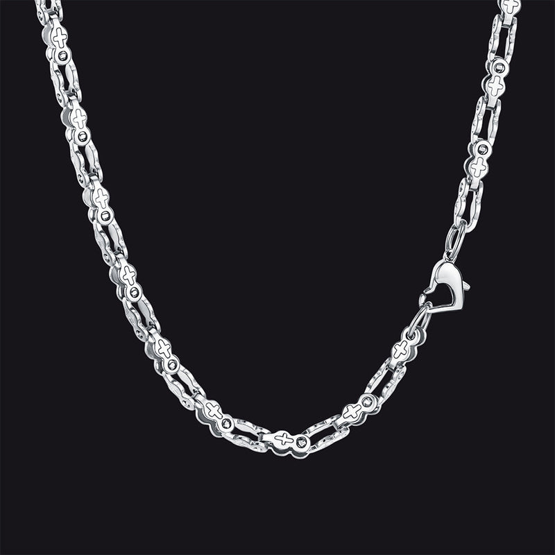 Stainless Steel Biker Chain Necklace With Cross for