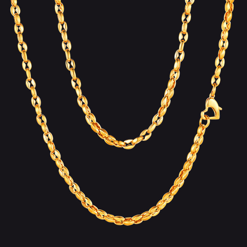 4mm Coffee Bean Necklace Metal Link Rope Cord for