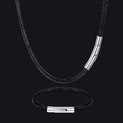 3mm Braided Leather Cord Chain Rope Necklace & Bracelet Set for