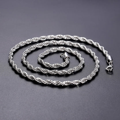 6mm Twisted Rope Link Chain & Rope Bracelet Bundle Set for