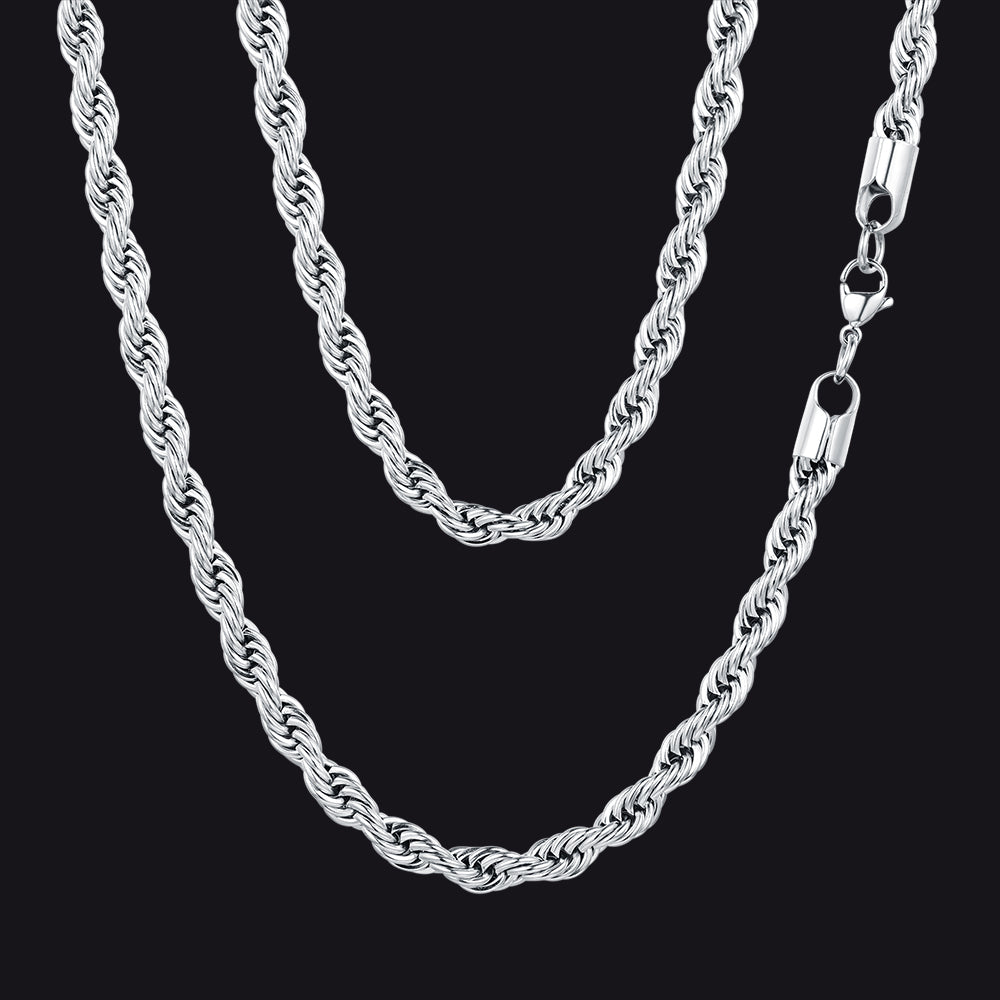 Twisted Rope Link Chain Stainless Steel Necklace for