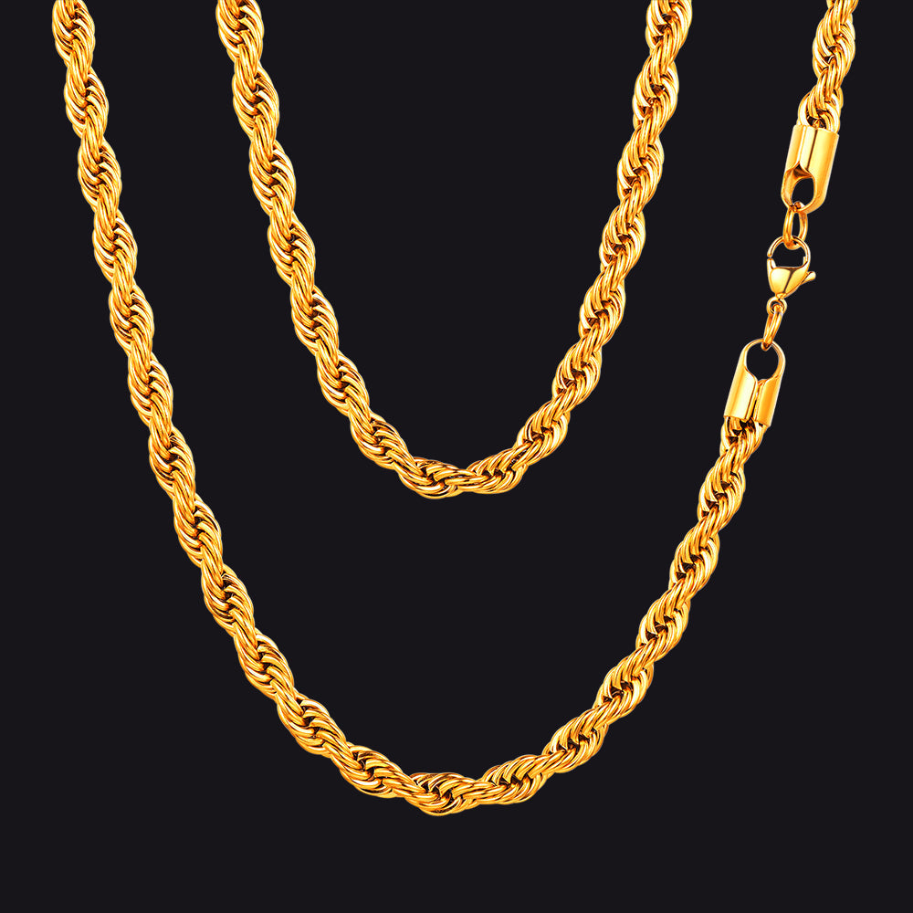 Twisted Rope Link Chain Stainless Steel Necklace for