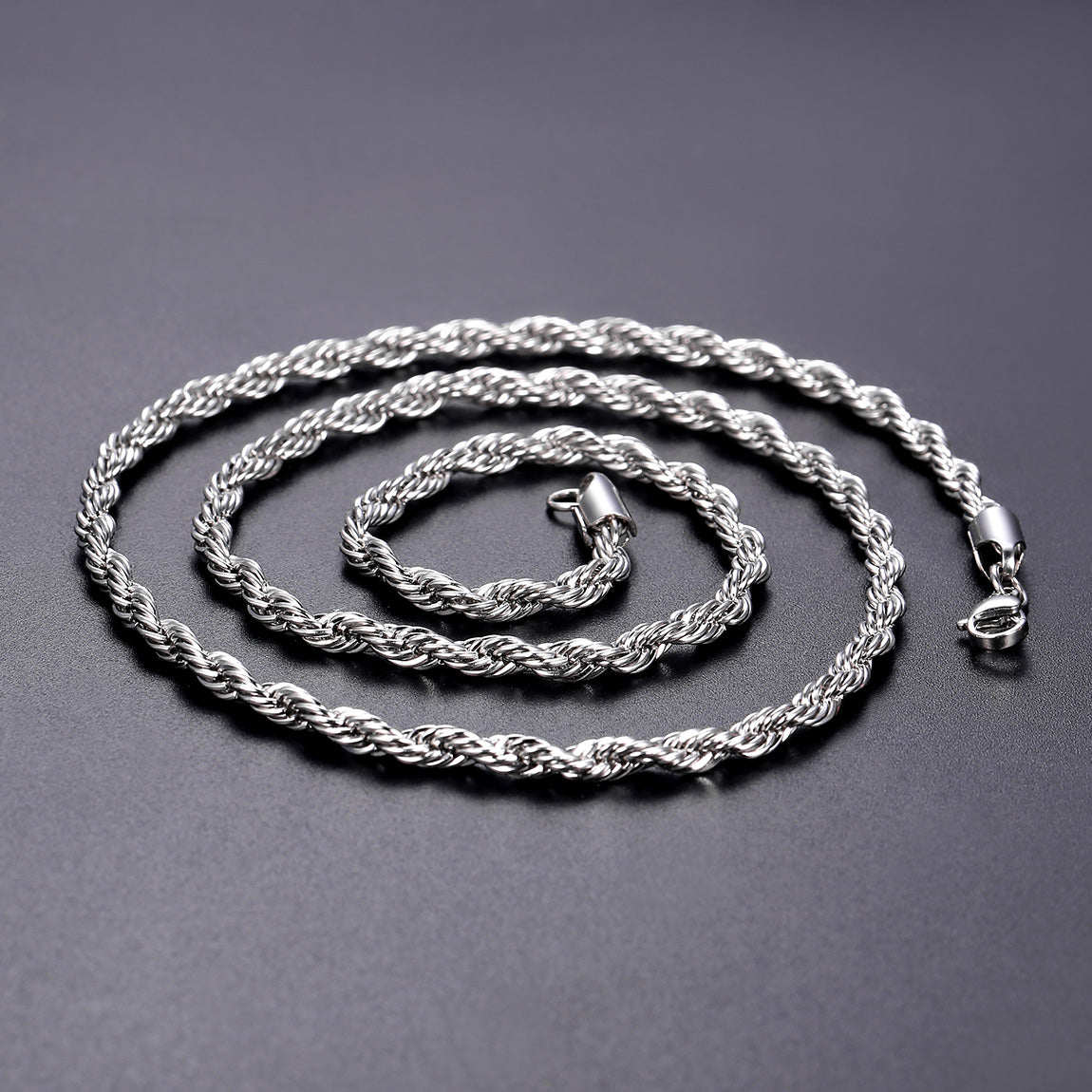 6mm Twisted Rope Link Chain & Rope Bracelet Bundle Set for