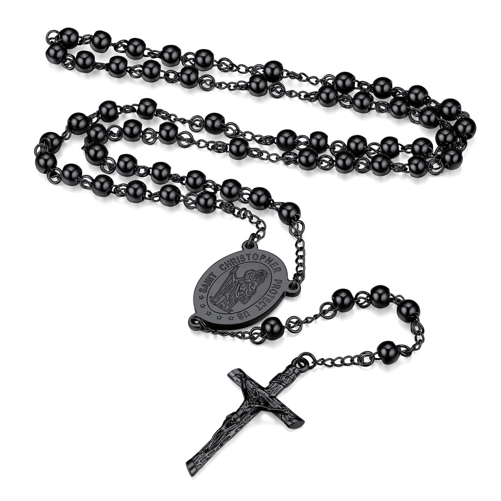 Rosary Beads Cross Necklace of Saint Christopher
