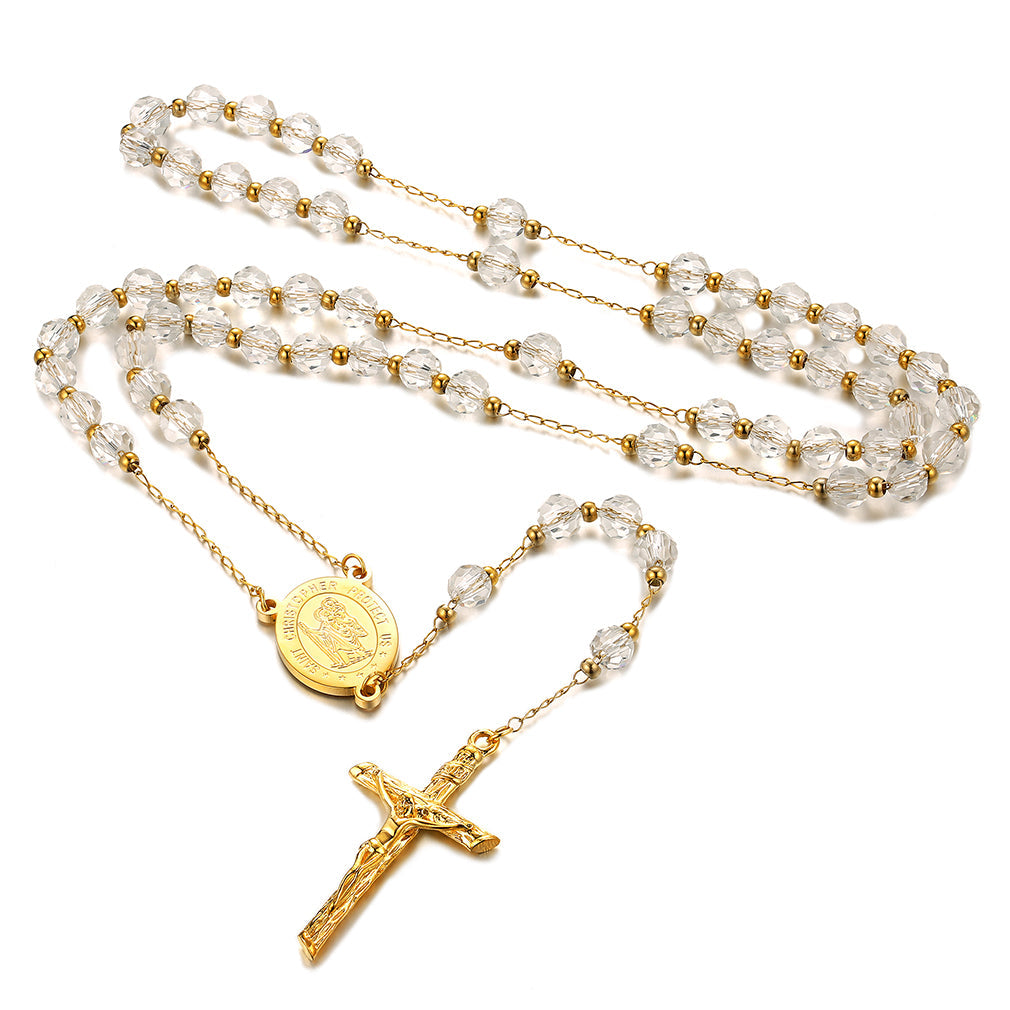 Rosary Beads Cross Necklace of Saint Christopher