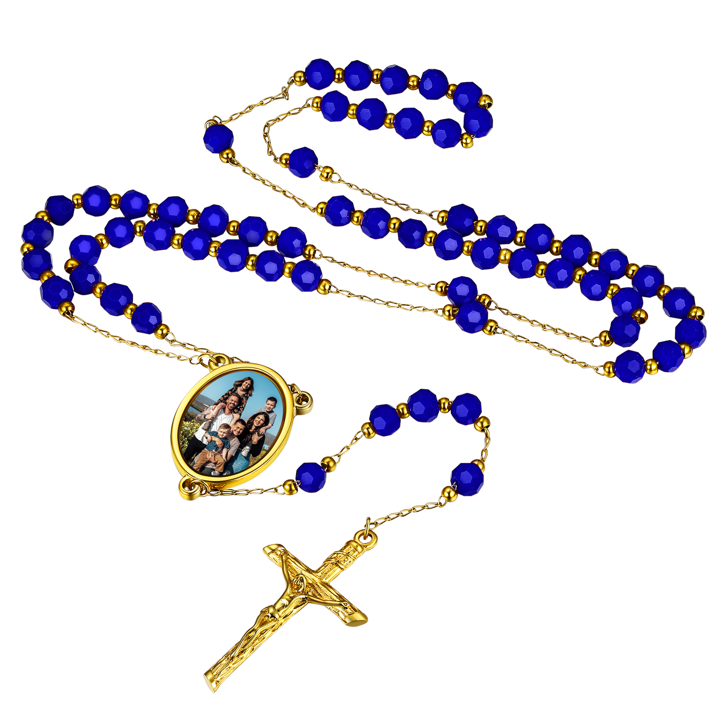 Personalized Photo Rosary Beads Cross Necklace With Picture for