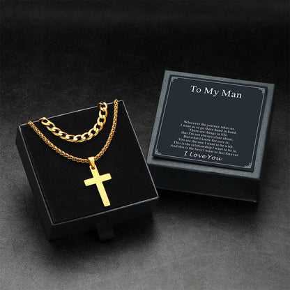 Gift for Cuban Chain & Cross Pendant Layered Necklace Set Birthday Gift
