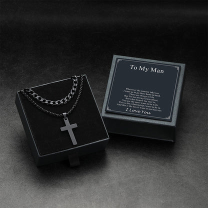 Gift for Cuban Chain & Cross Pendant Layered Necklace Set Birthday Gift