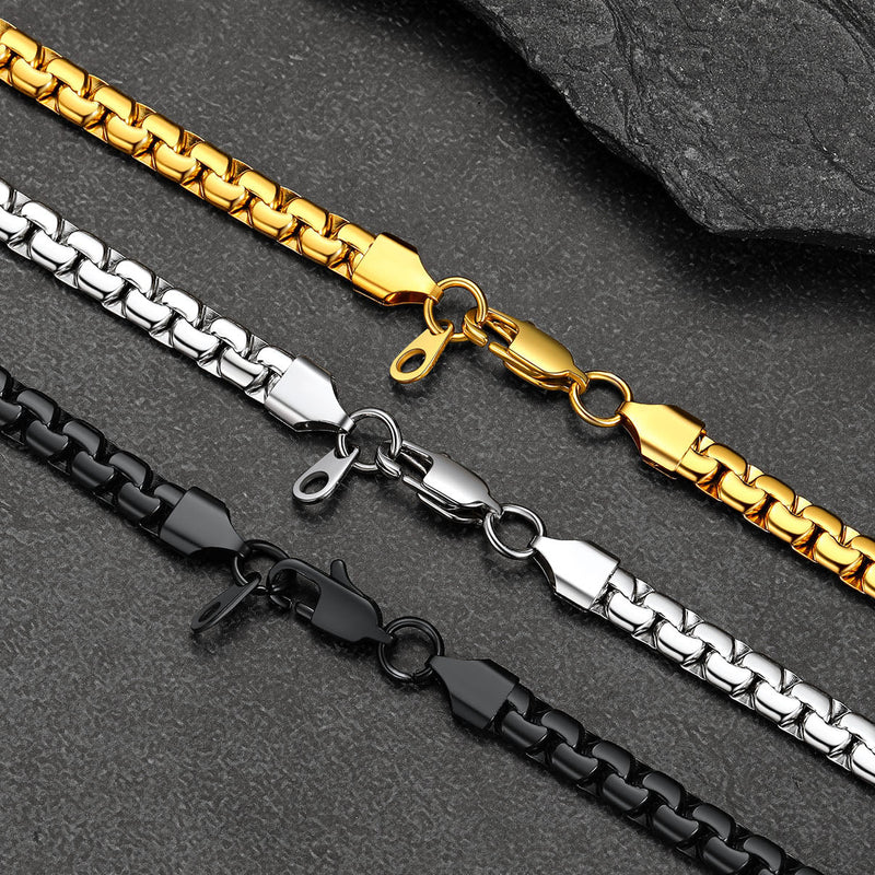 Flat Box Link Chain Stainless Steel Necklace for
