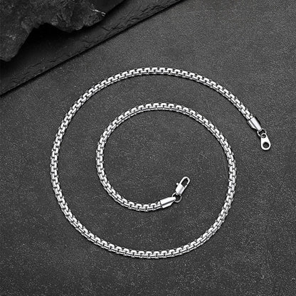 Flat Box Link Chain & Black Enamel Cross Layered Necklaces Set for