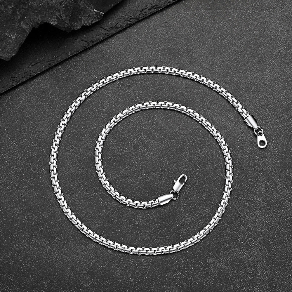 Flat Box Chain & St. Michael Layered Necklaces Set for