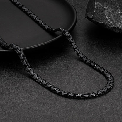 Flat Box Chain & Engraved Cross Layered Necklaces Set for