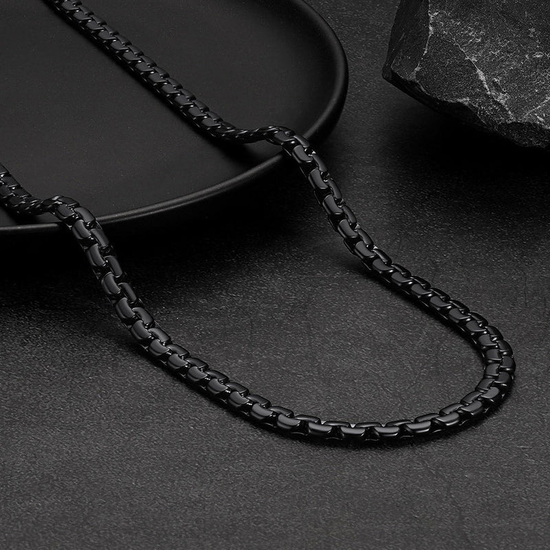 Flat Box Chain & St. Michael Layered Necklaces Set for