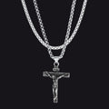 Flat Box Chain & Jesus Cross Layered Necklaces Set for