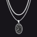 Flat Box Chain & St. Michael Layered Necklaces Set for