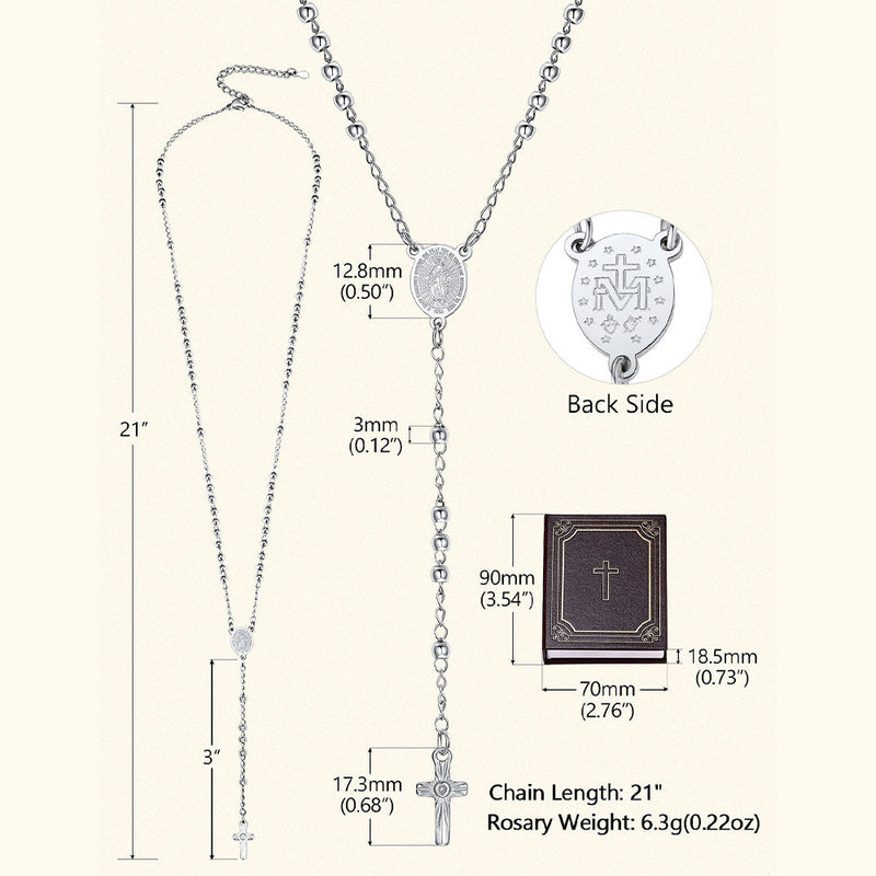 Dainty Virgin Mary Rosary Beads Necklace With Prayer Card & Box