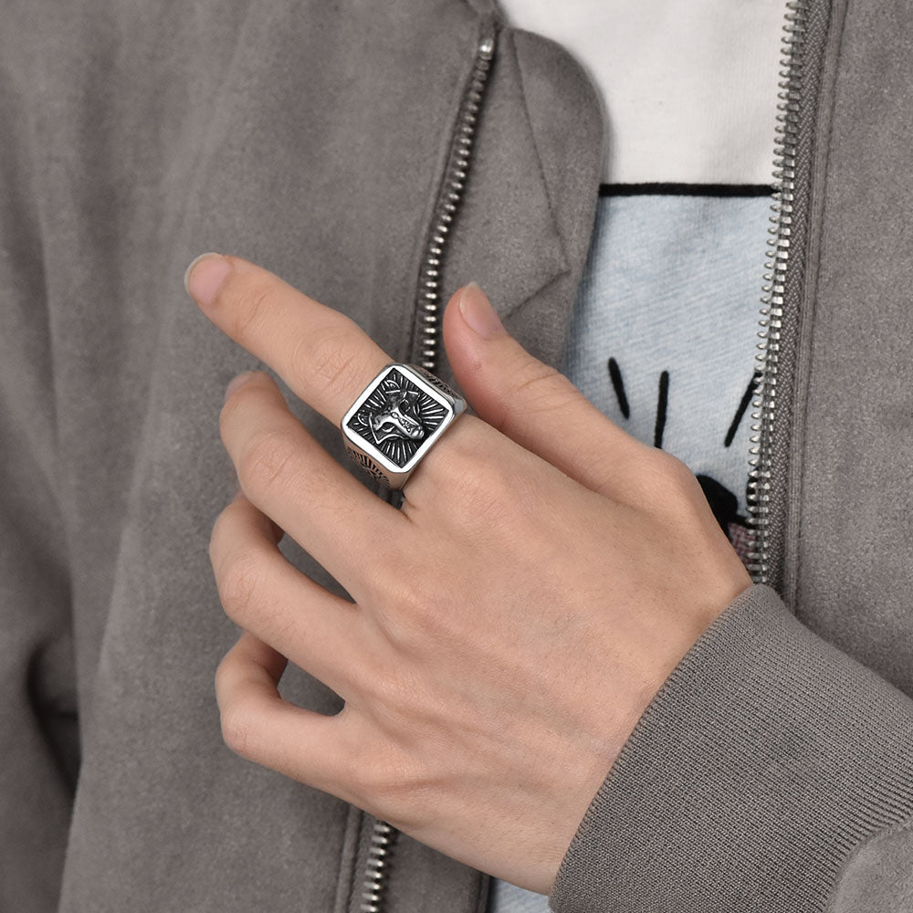 Norse Viking Wolf Signet Ring for